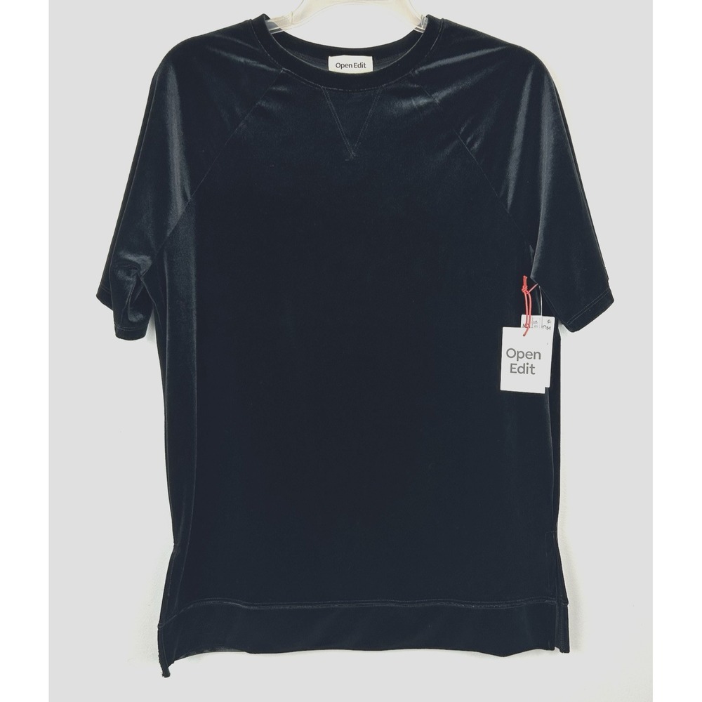 Open Edit Top Women M Black Velour Whimsigoth Oversized Stretch T Shirt Capsule